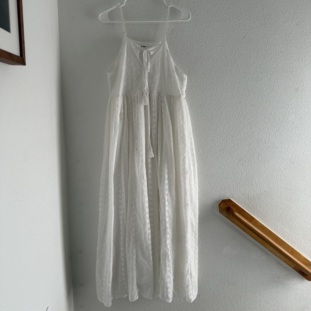 In‎ Loom Ivory Embroidered Tassle Tie Maxi Dress Maternity Cottagecore Size S